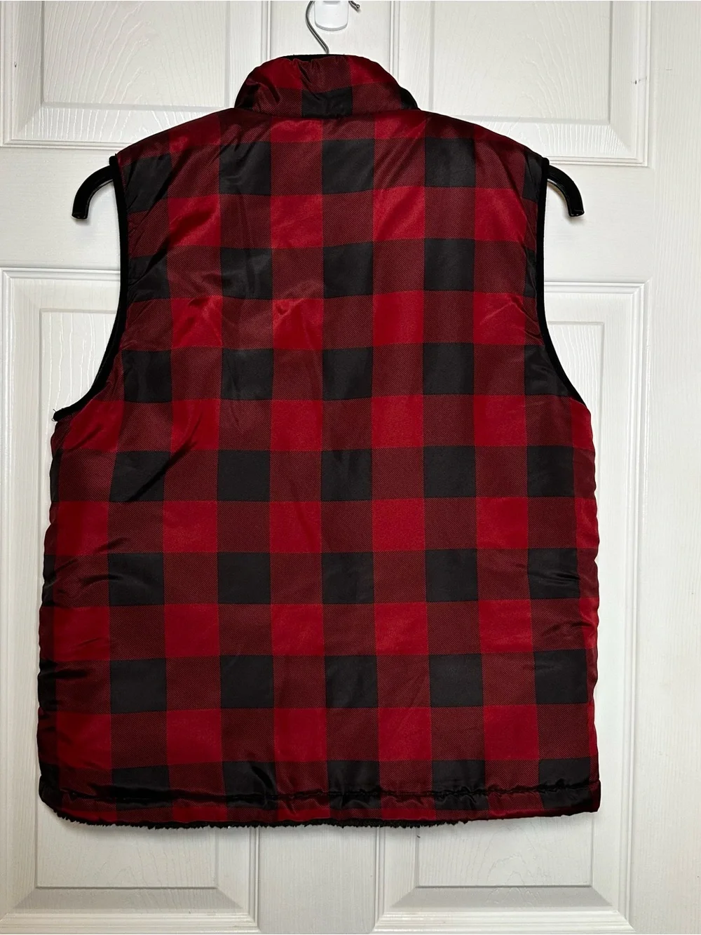 Buffalo David Bitton Youth Large 14/16 Red Plaid Reversible Puffer/Sherpa Vest